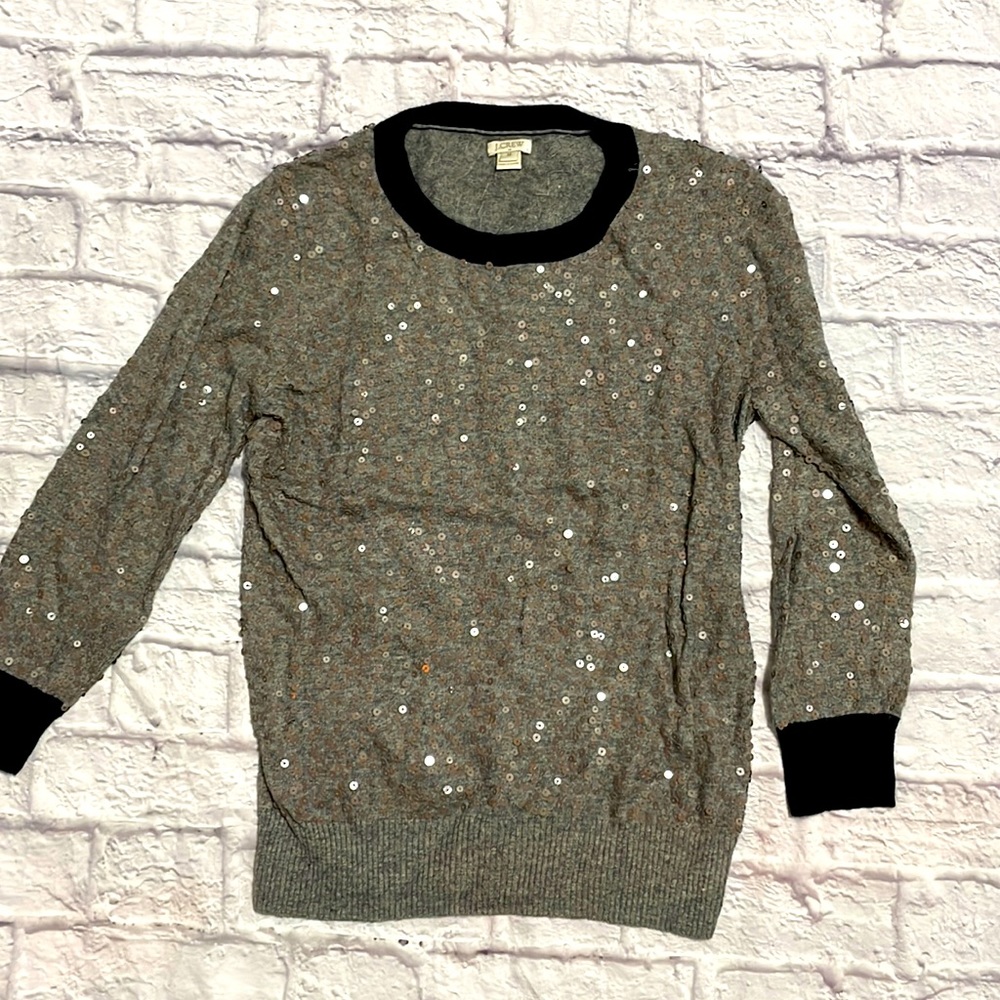 Gray 3/4 Sleeve J. Crew Sequin Sweater, size medium